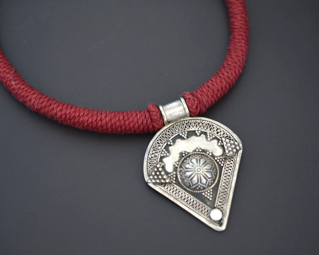 Rajasthani Silver Pendant on Cotton Cord