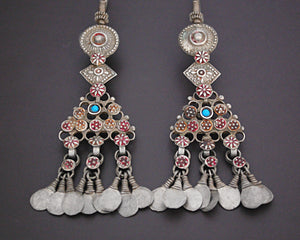 Large Antique Afghani Earrings with Turquoise