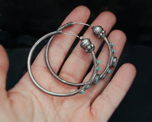 Ethnic Hoop Earrings with Turquoise - LARGE