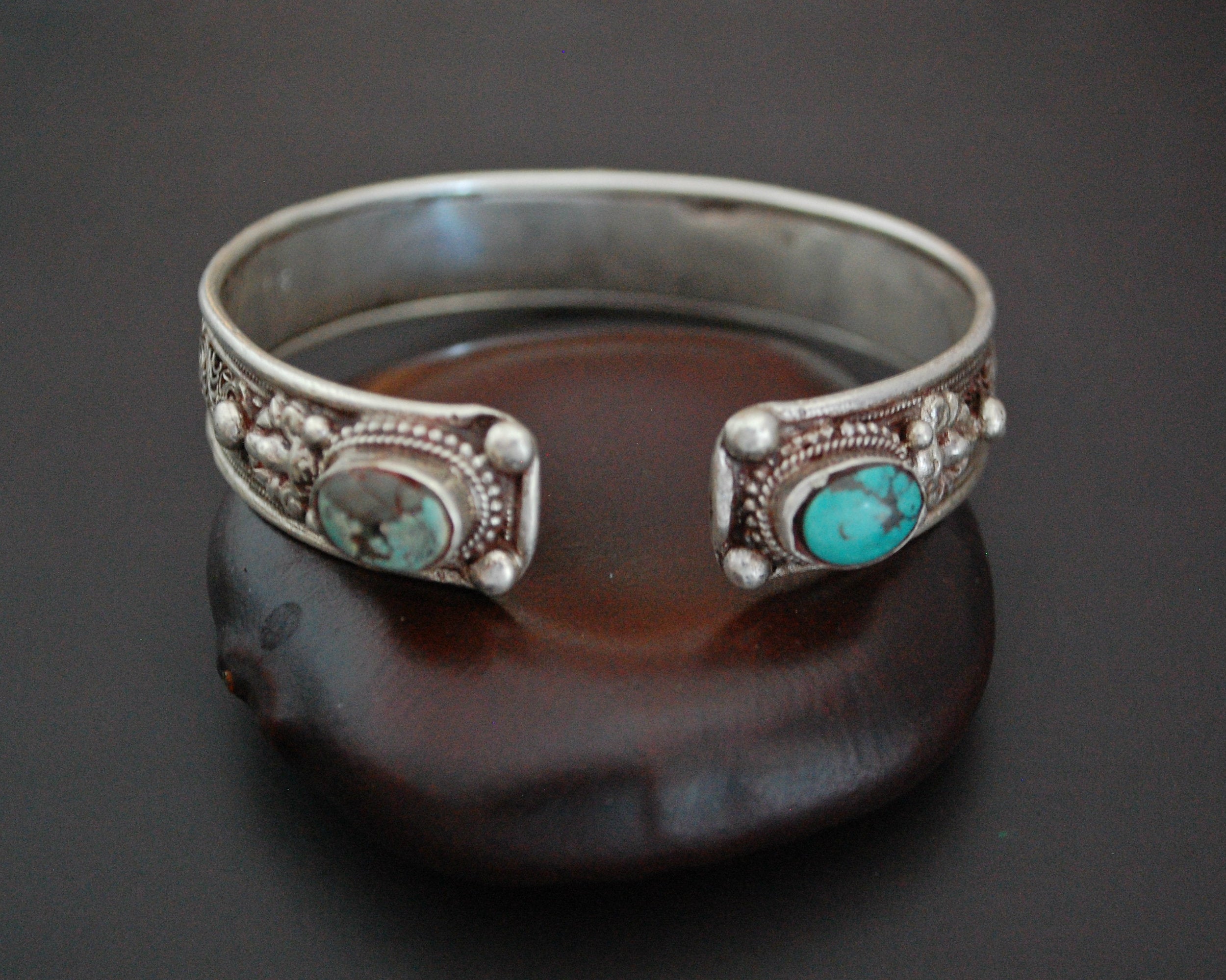 Nepali Coral Turquoise Cuff Bracelet with Filigree Work
