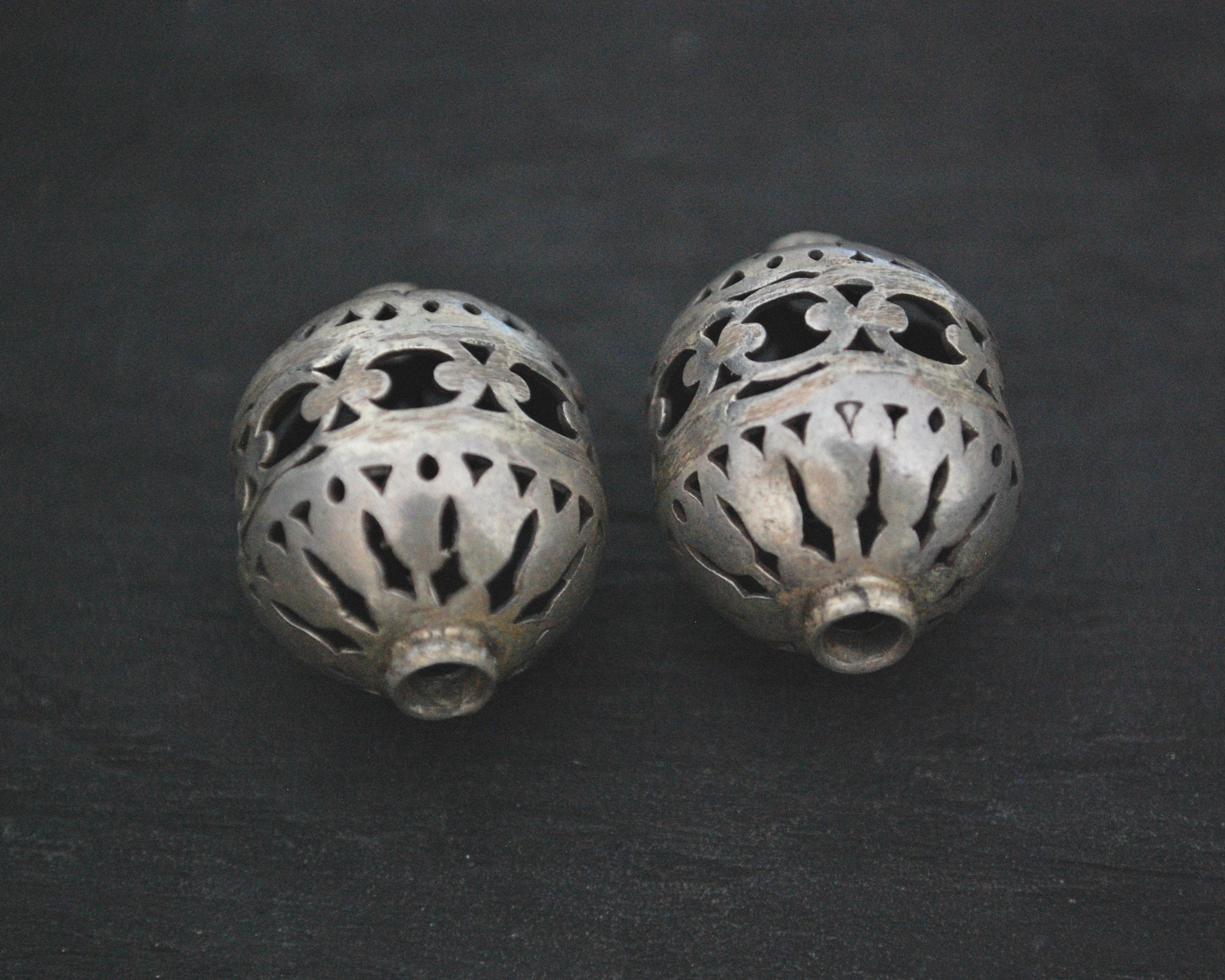 Pair of Yemeni Silver Openwork Beads