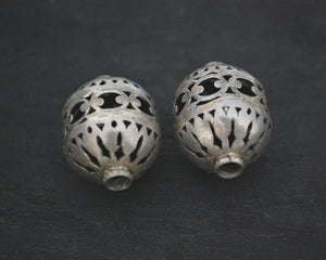 Pair of Yemeni Silver Openwork Beads