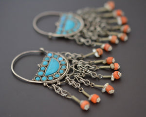 Uzbek Coral Turquoise Earrings