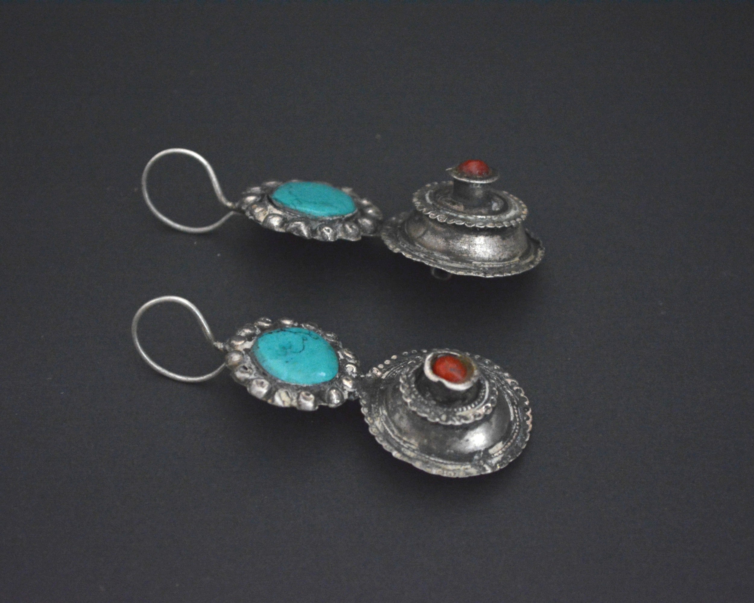 Old Rajasthani Earrings with Coral and  Turquoise