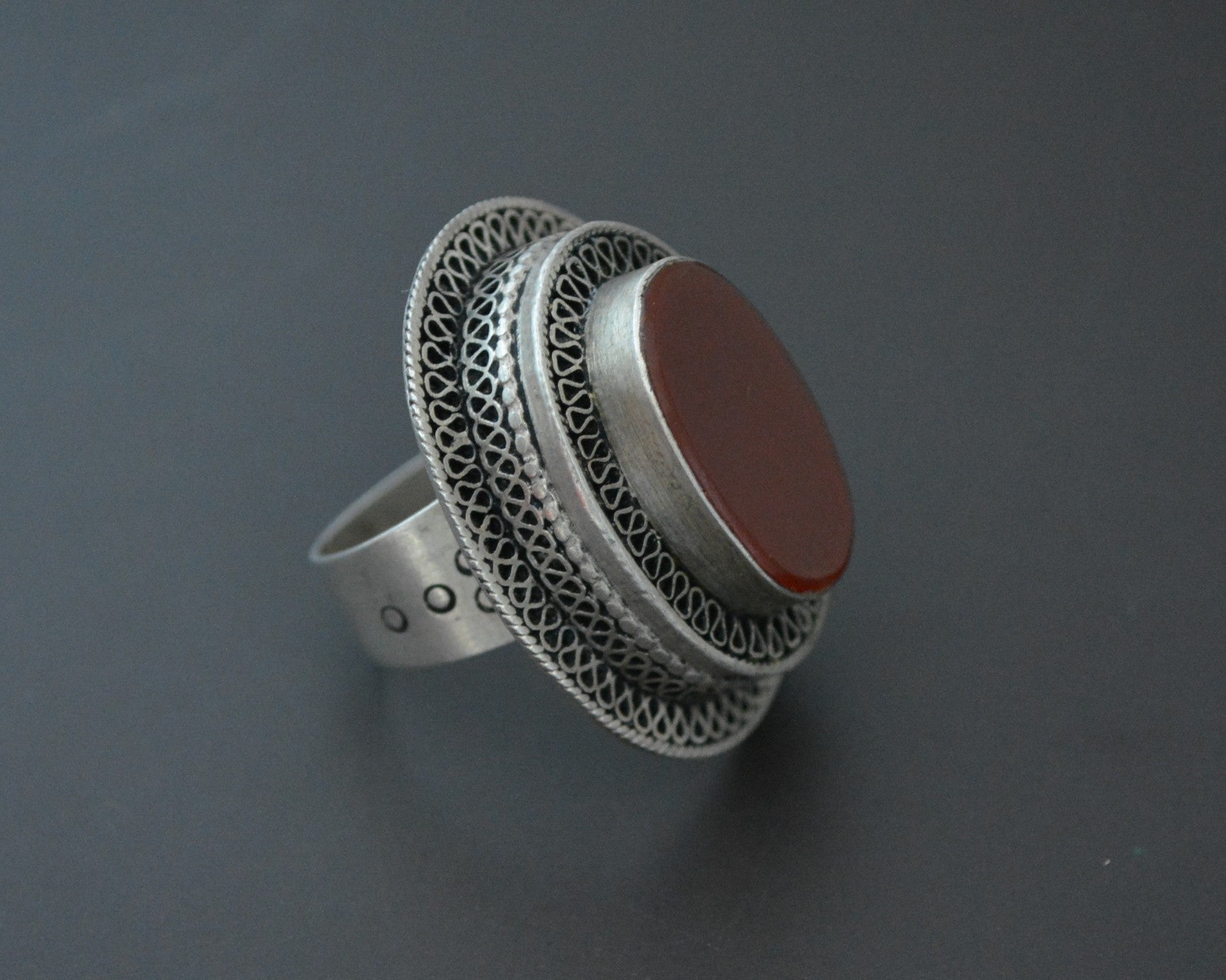 Kazakh Carnelian Silver Ring - Size 9.5