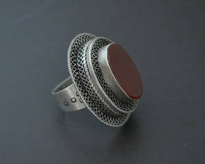 Kazakh Carnelian Silver Ring - Size 9.5
