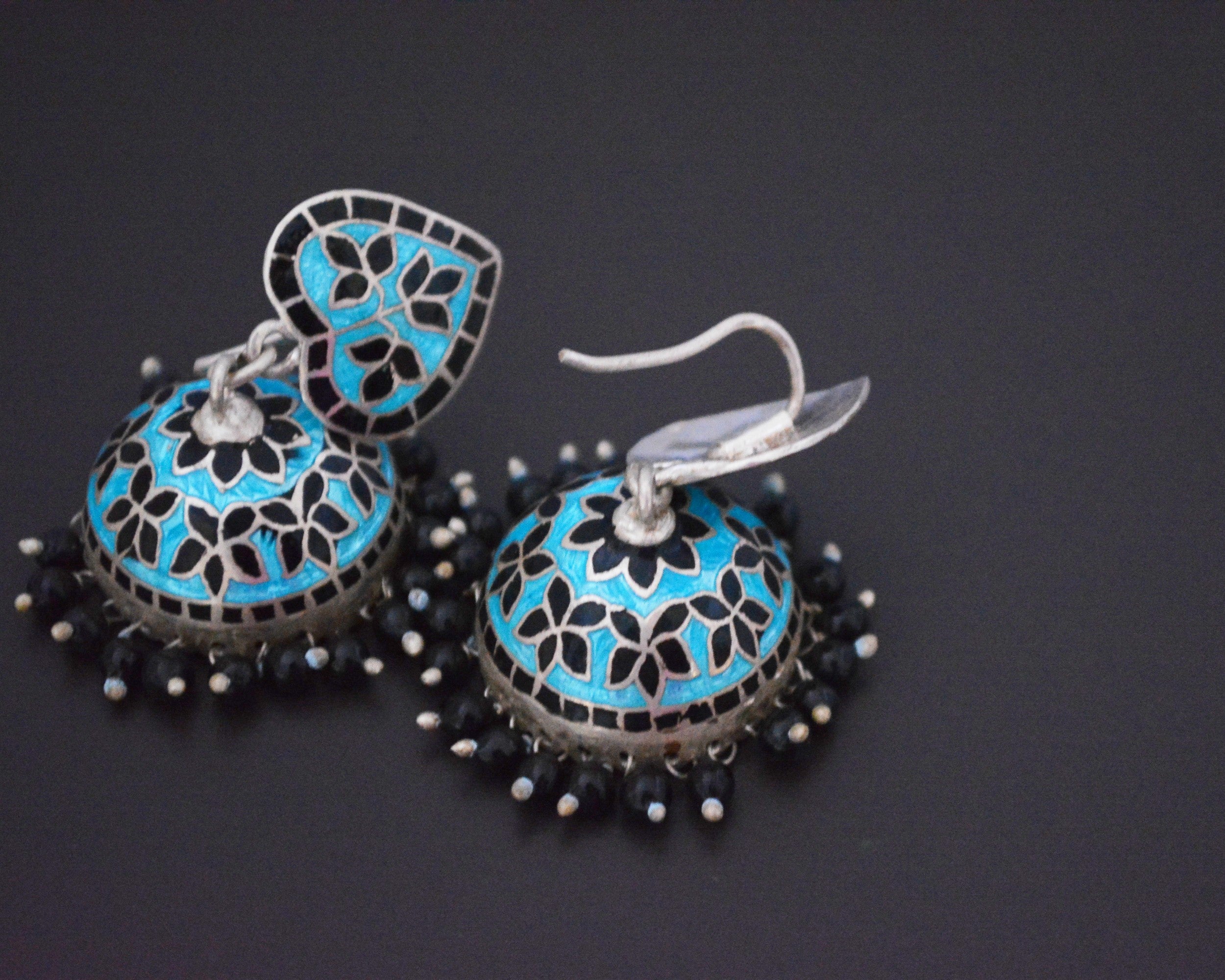 Indian Enamel Jhumka Silver Earrings