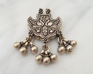 Rajasthani Silver Peacock Pendant with Bells