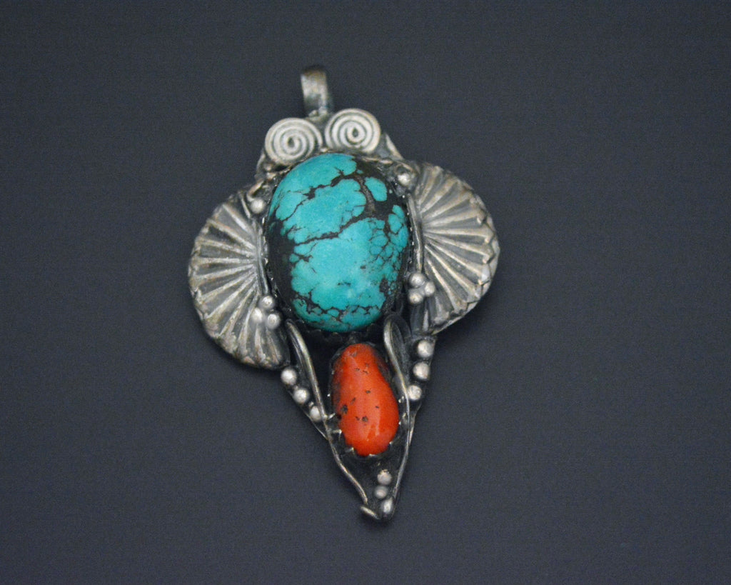 Turquoise Coral Pendant from India