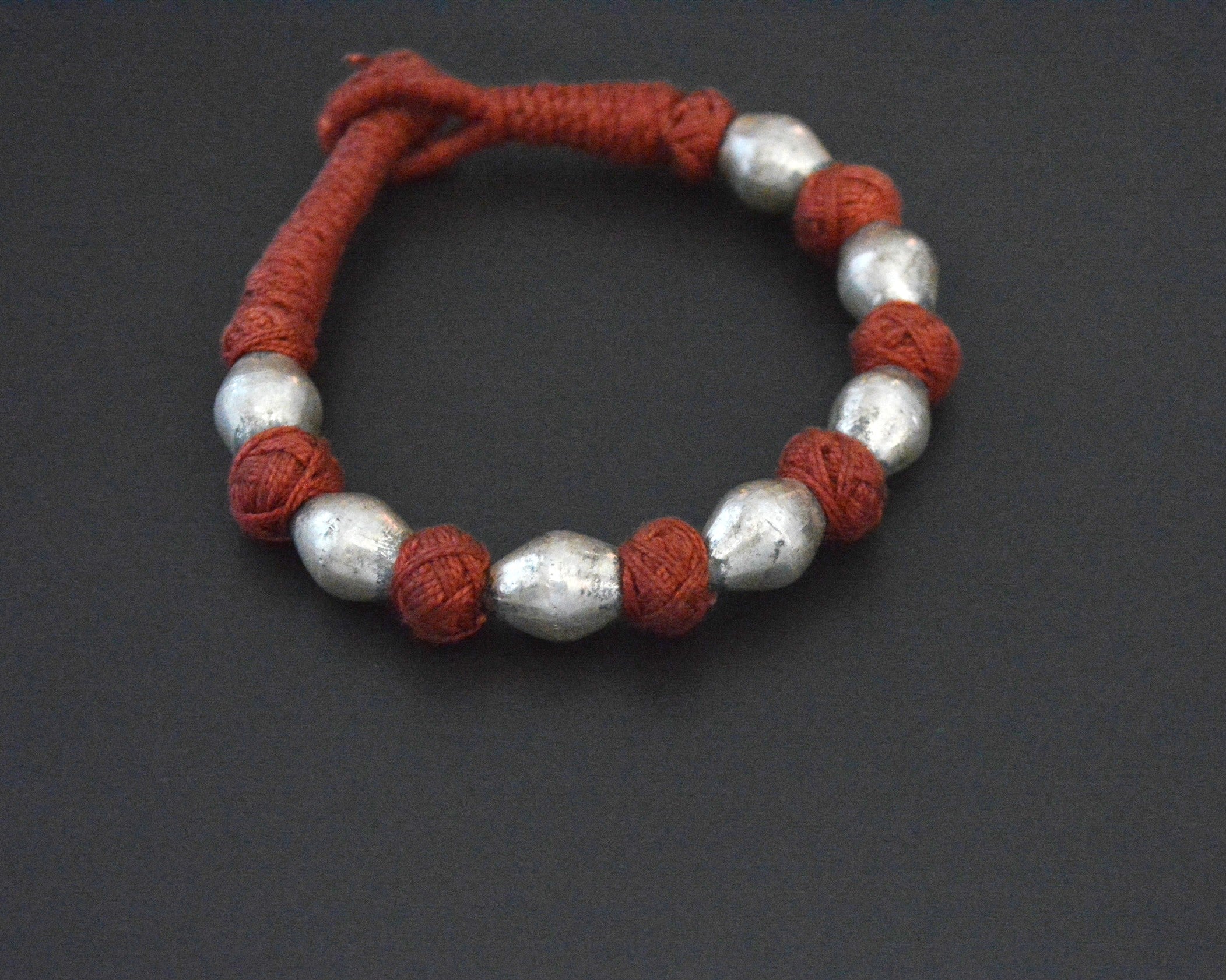 Rajasthani Silver Cotton Dusty Rose Bracelet