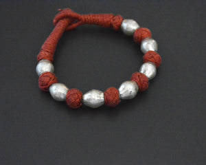 Rajasthani Silver Cotton Dusty Rose Bracelet