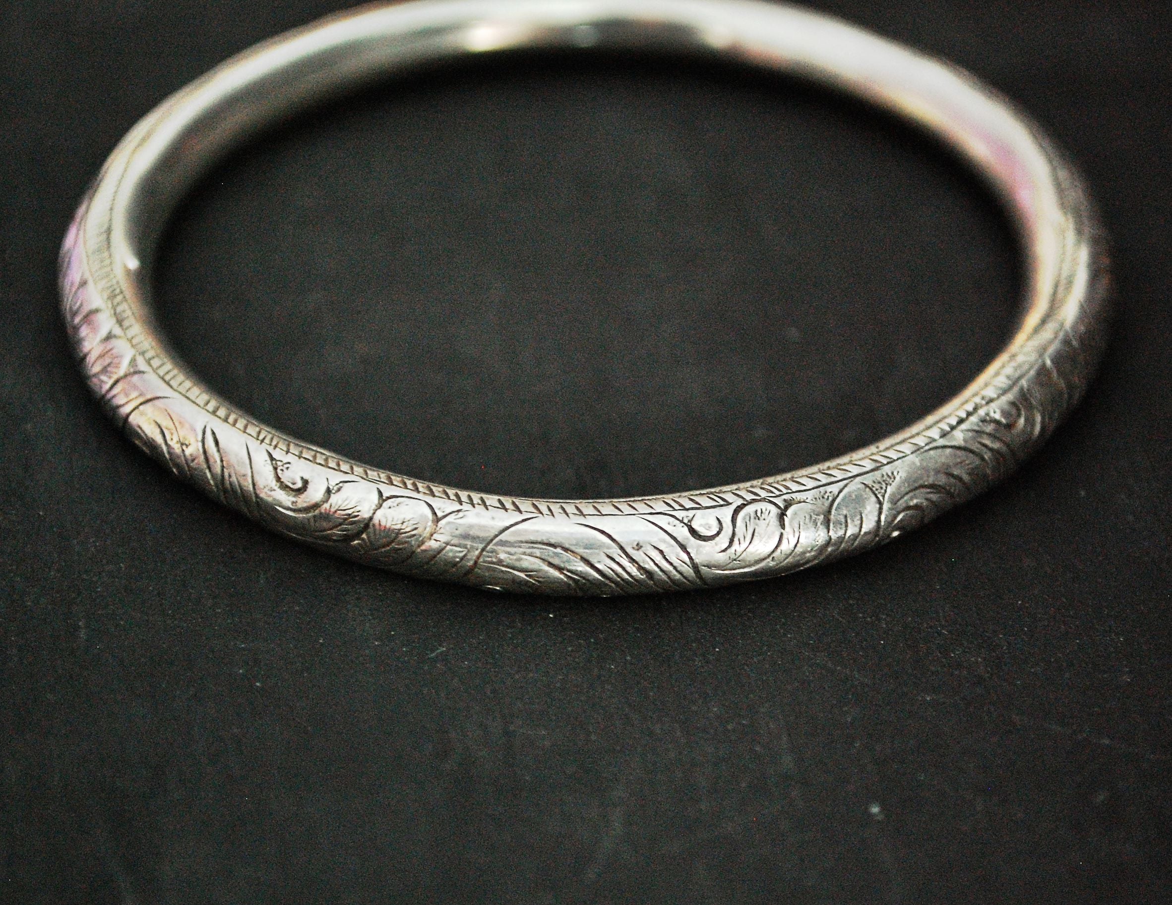 Ethnic Carved Bangle Bracelet from Nepal