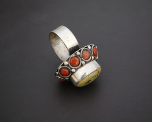 Ethnic Turquoise and Coral Ring from India - Size 7.5