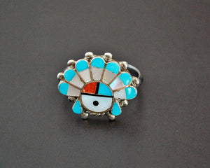 Zuni Sunface Multistone Inlay Ring - Size 6.5