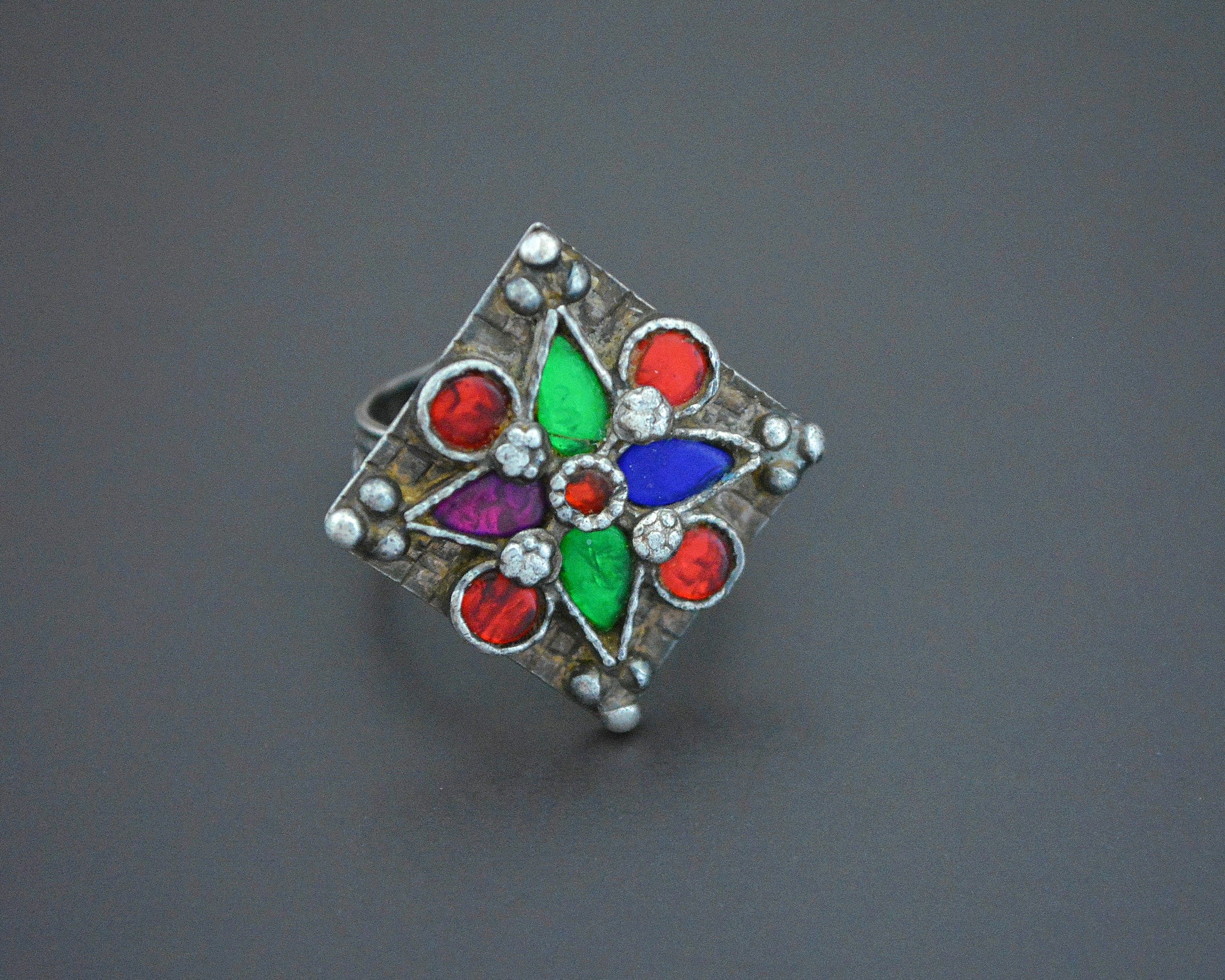 Afghani Ring with Glass Stones - Size 6.5