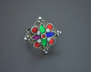 Afghani Ring with Glass Stones - Size 6.5