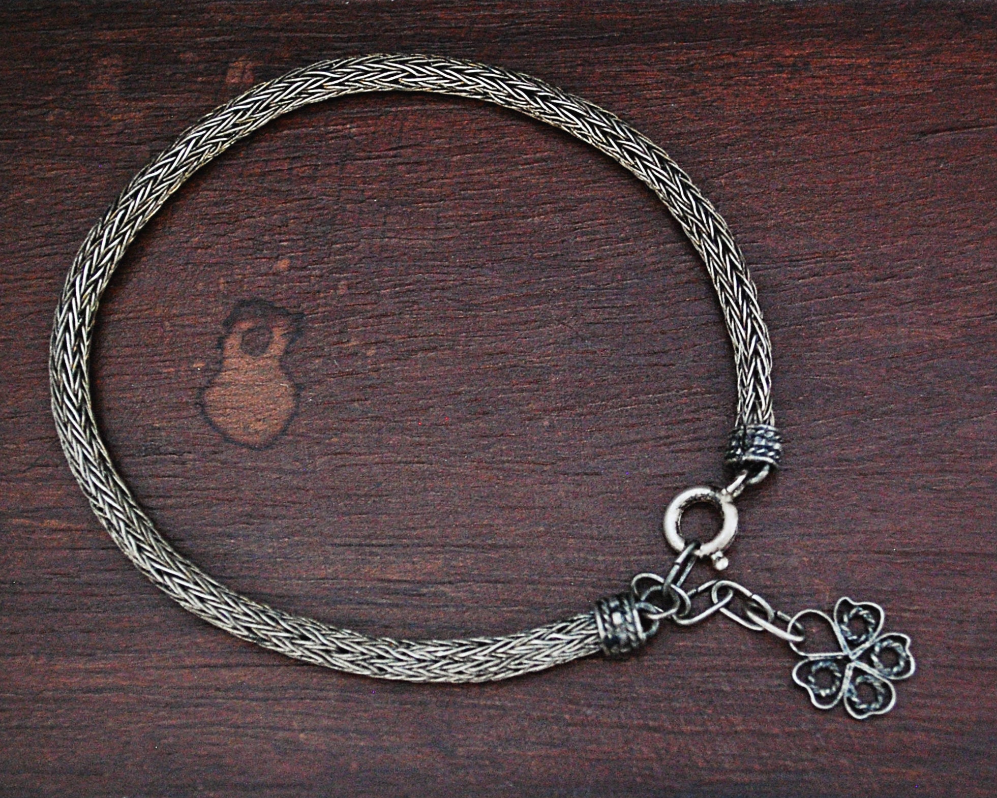 Antique Croatian Handmade Woven Bracelet with Butterfly Charm