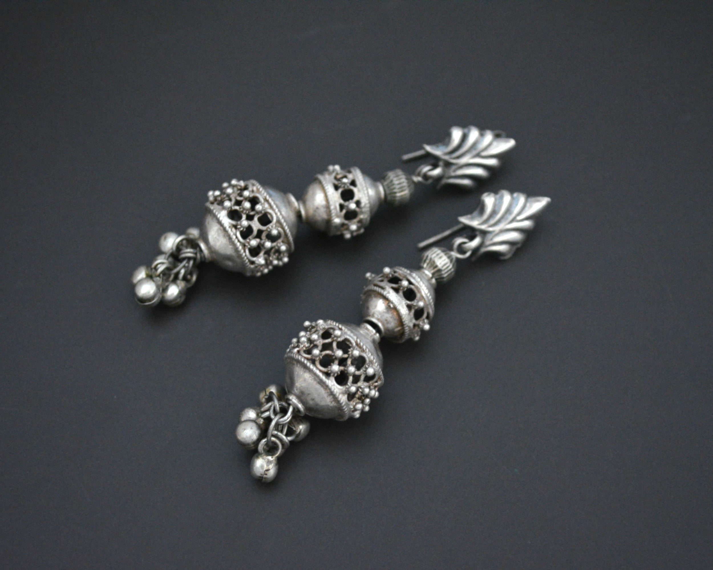 Rajasthani Silver Bead Earrings with Bells