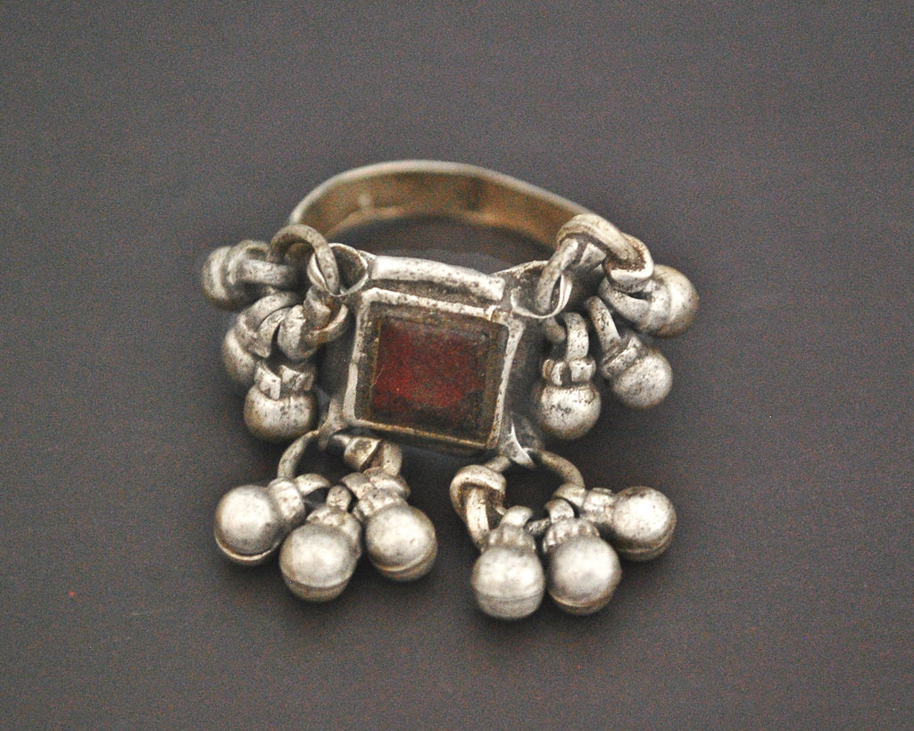 Old Rajasthani Silver Ring with Bells - Size 8