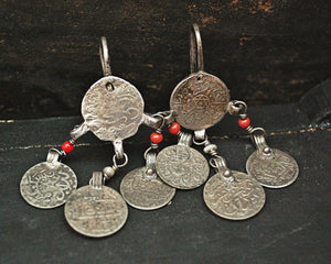 Old Berber Coin Earrings with Glass Bead