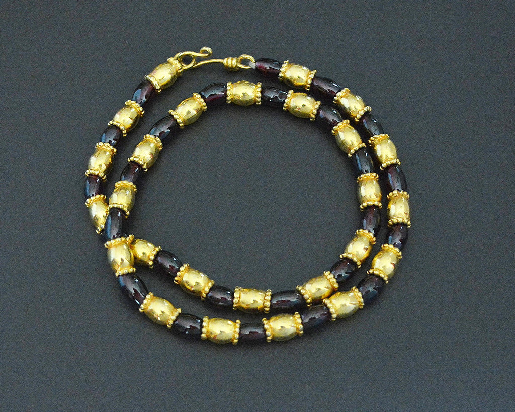 Ethnic Garnet Gilded Beads Necklace from India