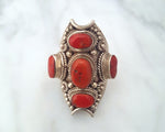 Large Nepali Coral Saddle Ring - Size 10