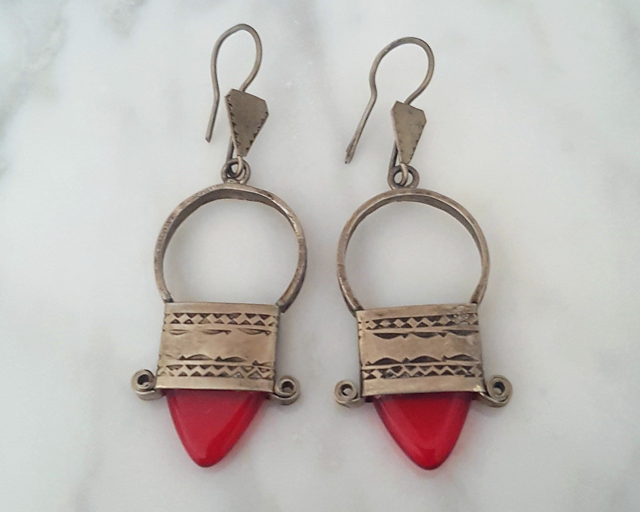 Tuareg Earrings with Red Glass
