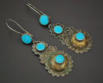 Afghani Silver Gilded Earrings with Turquoise
