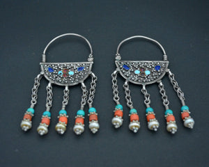 Uzbek Coral Turquoise and Pearl Earrings