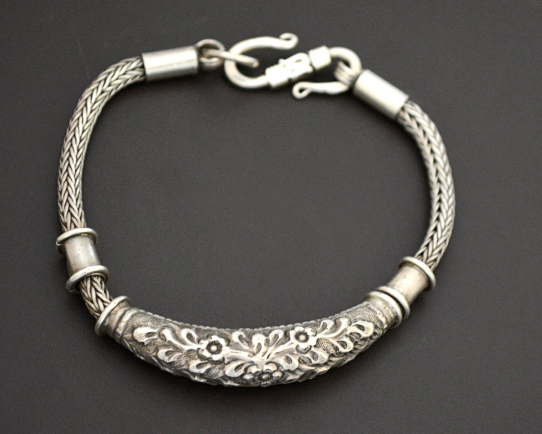 Bali Braided Snake Chain Bracelet with Silver Parts - Sterling Silver