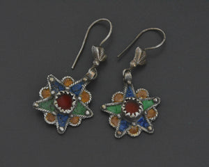 Berber Enamel Star Earrings with Red Glass