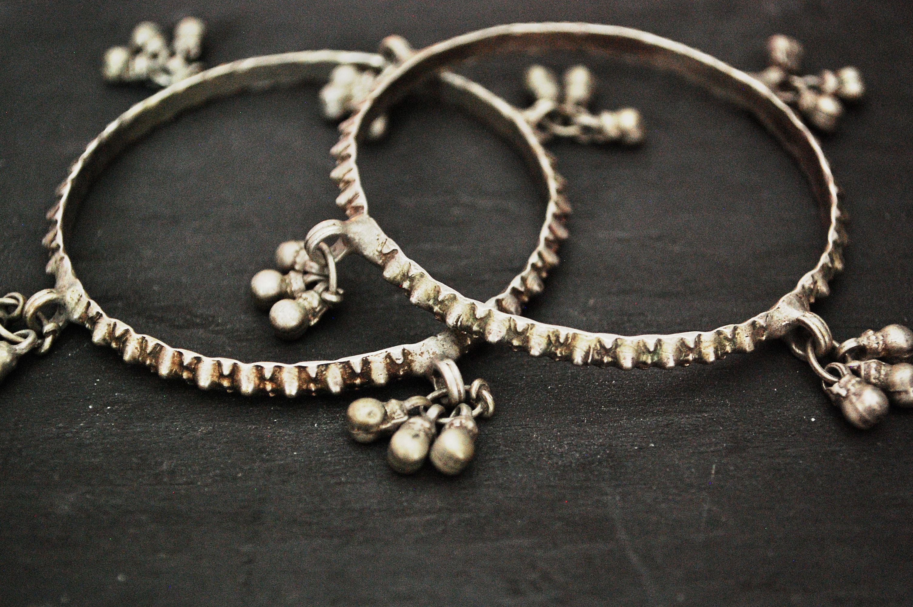Rajasthani Silver Bracelet with Bells - SMALL