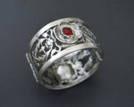 Ethnic Wide Hinged Bracelet with Red Glass - XXS