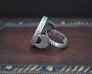 Turkmen Deer Ring with Crescent Moon - Size 7