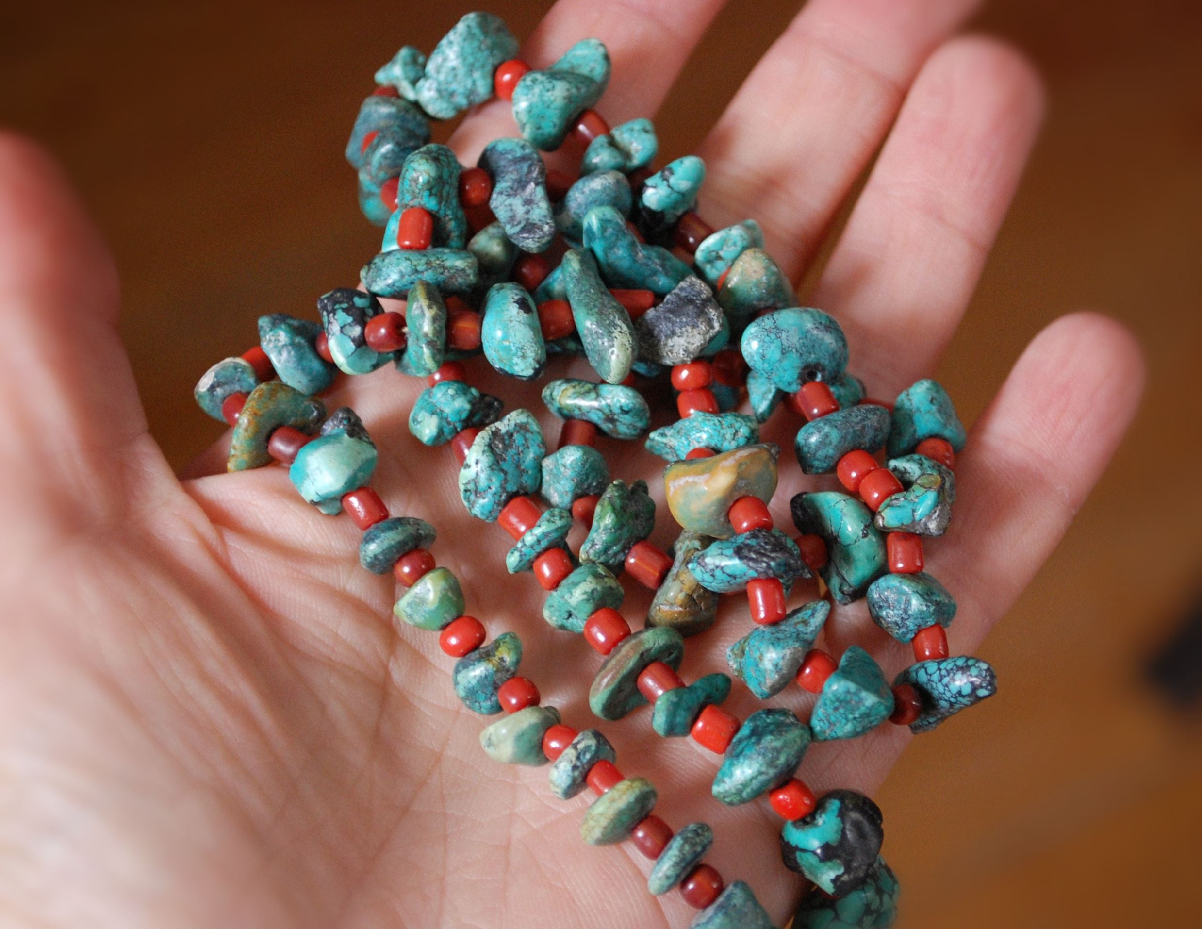Native American Santo Domingo Turquoise Nugget Coral Necklace