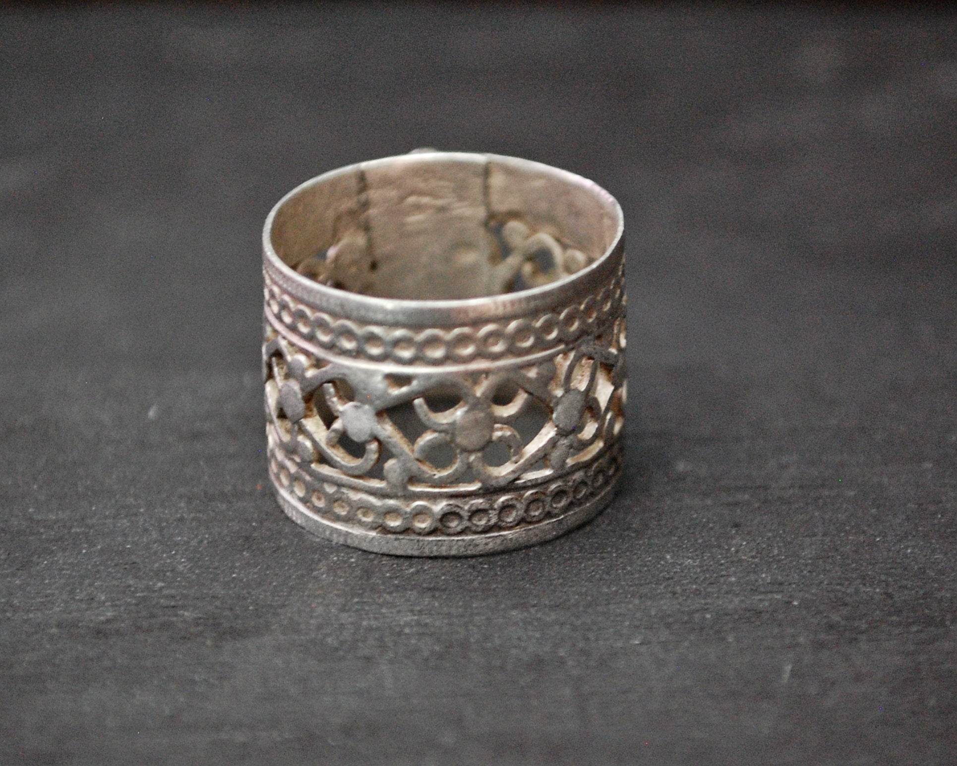 Antique Afghani Openwork Band Ring with Glass Stones - Size 8