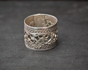 Antique Afghani Openwork Band Ring with Glass Stones - Size 8