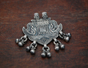 Rajasthani Peacock Silver Amulet with Bells