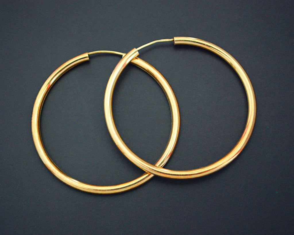 Large Gilded Hoop Earrings over Sterling Silver