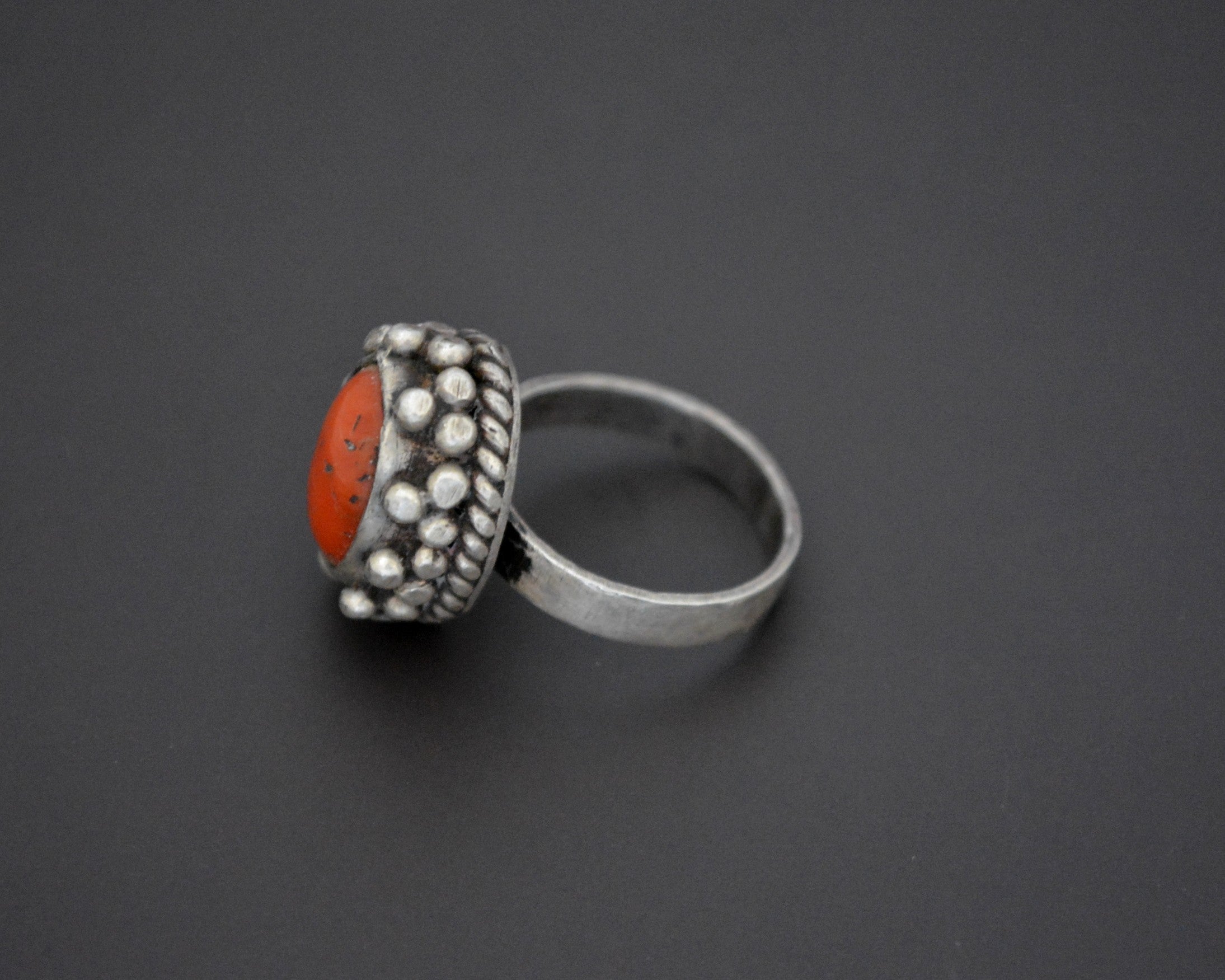 Vintage Nepali or Tibetan Coral Ring - Size 8