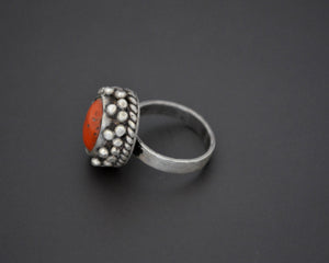 Vintage Nepali or Tibetan Coral Ring - Size 8