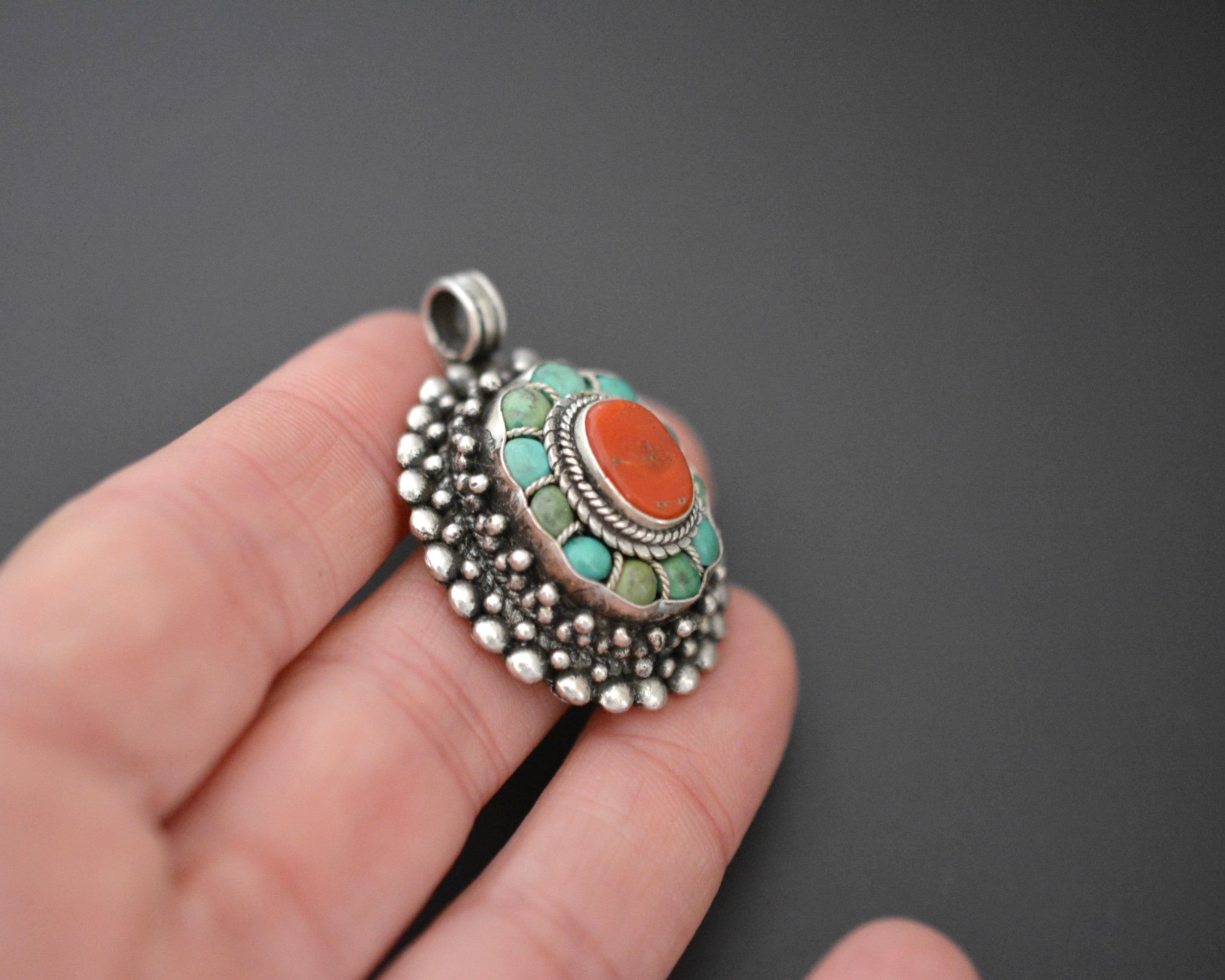 Reseved for A. - Bold Nepali Coral and Turquoise Pendant