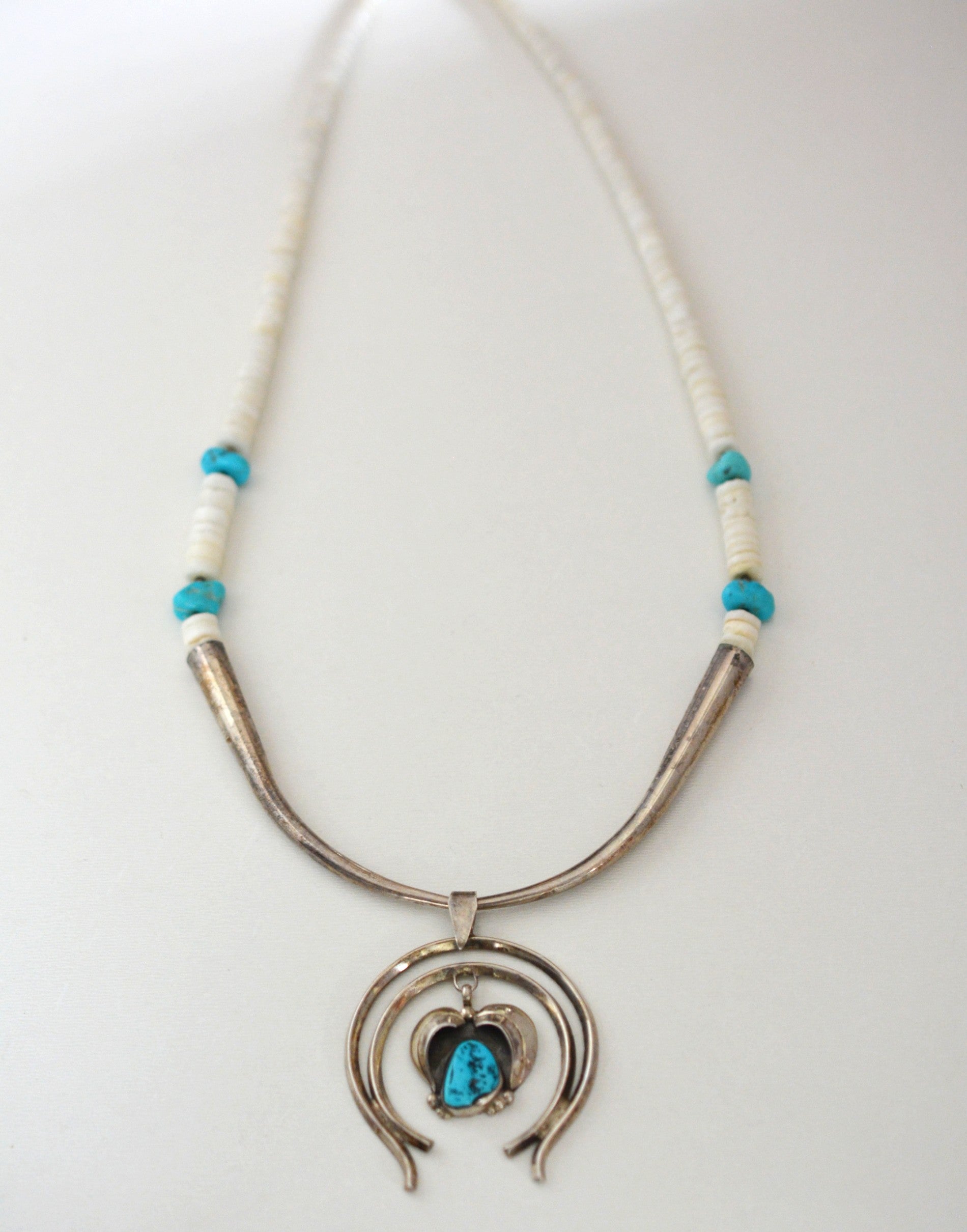 Native American Navajo Turquoise Squash Blossom Necklace