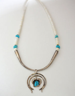 Native American Navajo Turquoise Squash Blossom Necklace