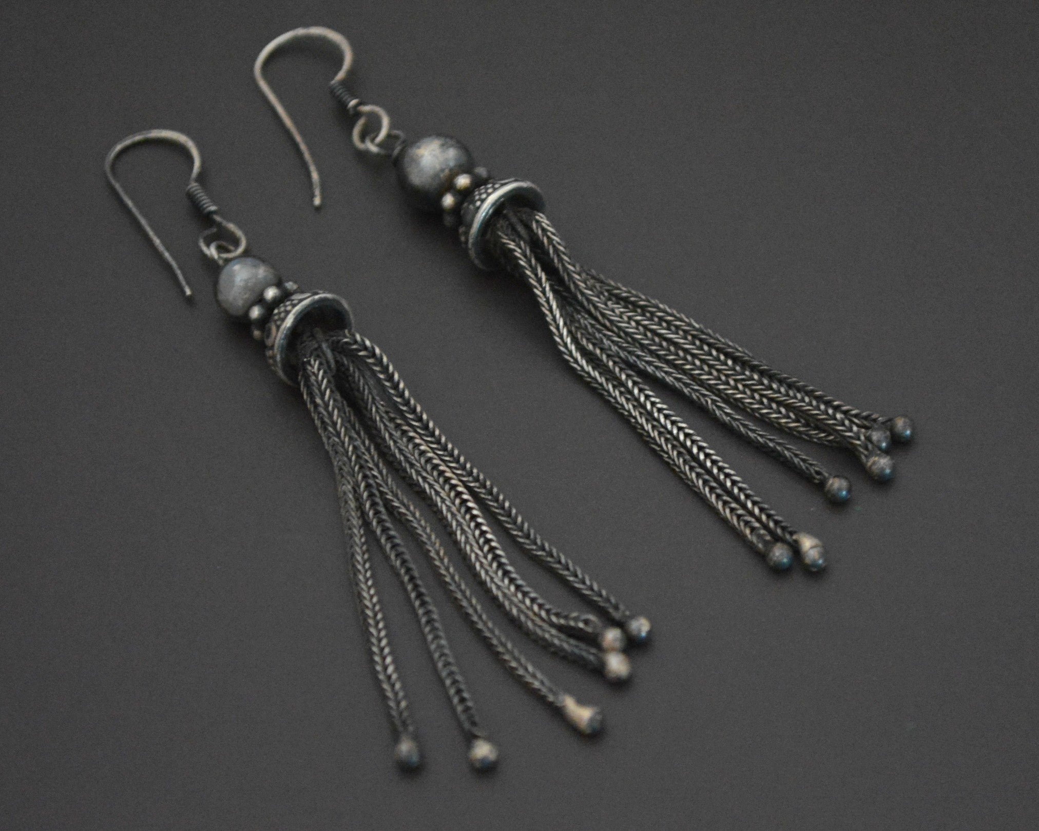 Ethnic Silver Tassel Earrings