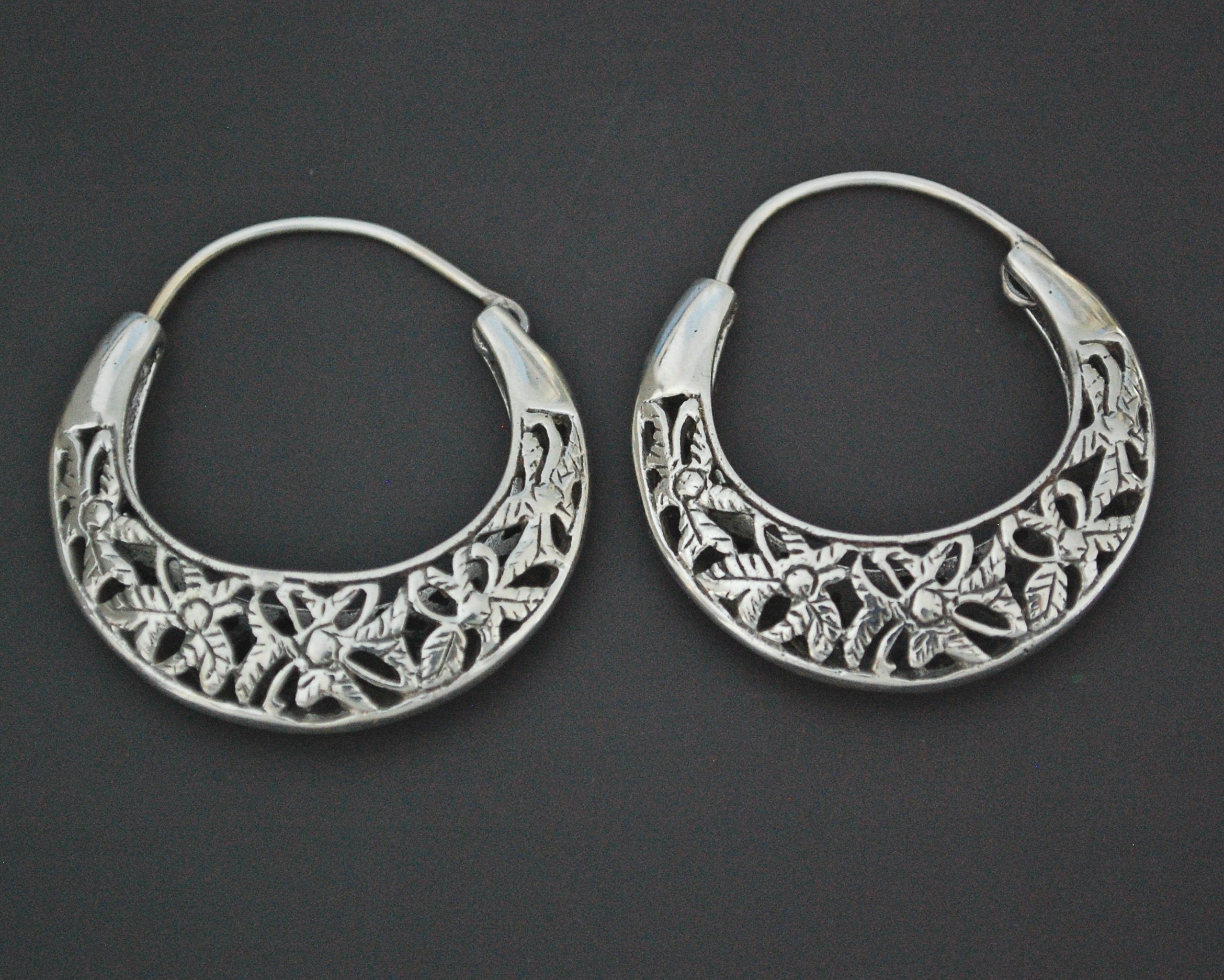 Ethnic Hoop Earrings with Flower Cut Out Design