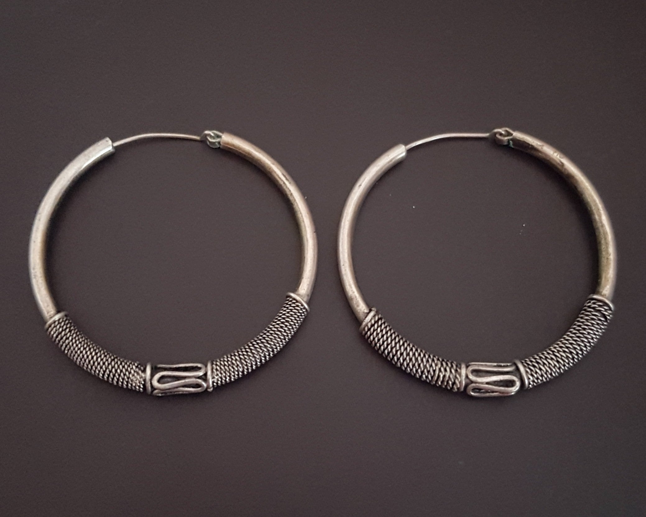 Large Ethnic Bali Hoop Earrings with Wire Work