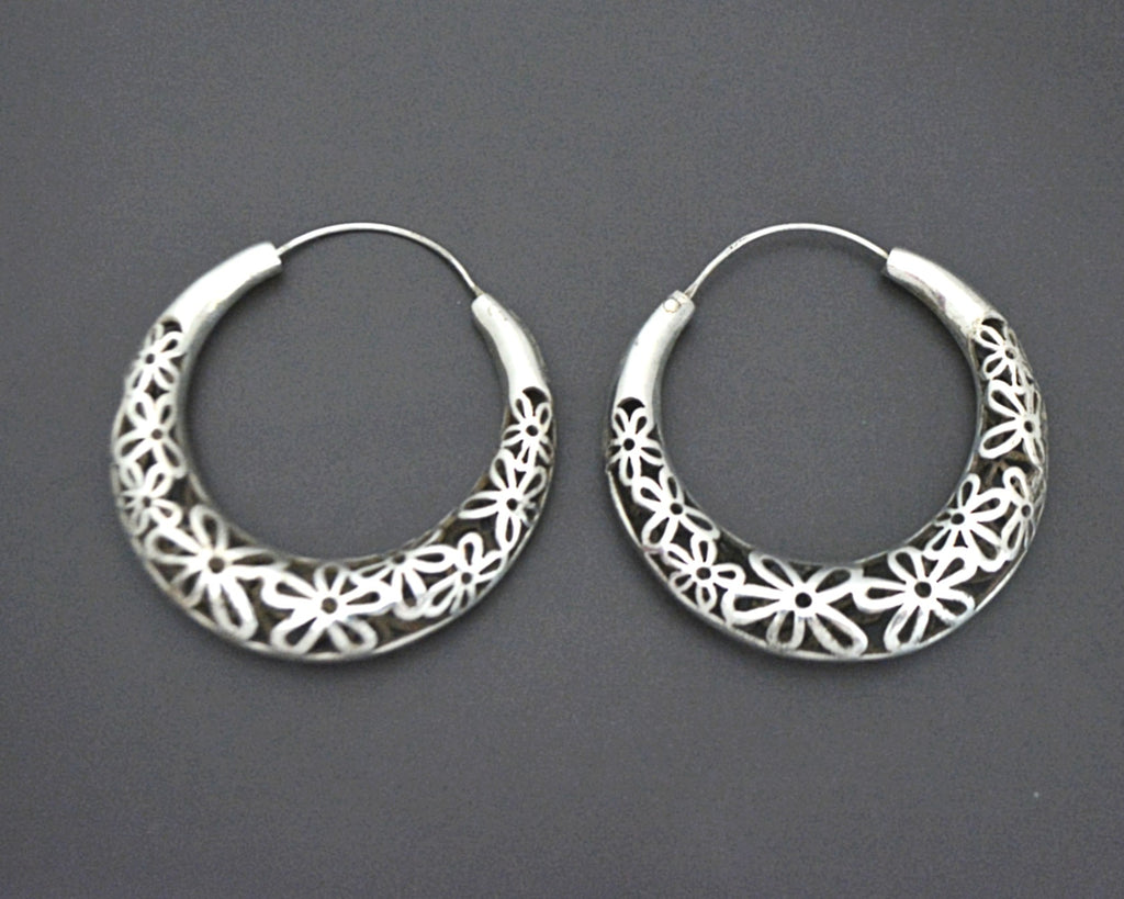 Large Ethnic Hoop Earrings with Flower Cut Out Design