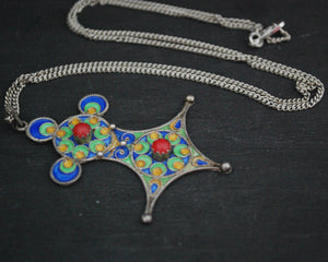 Berber Enamel Cross Pendant on Silver Chain