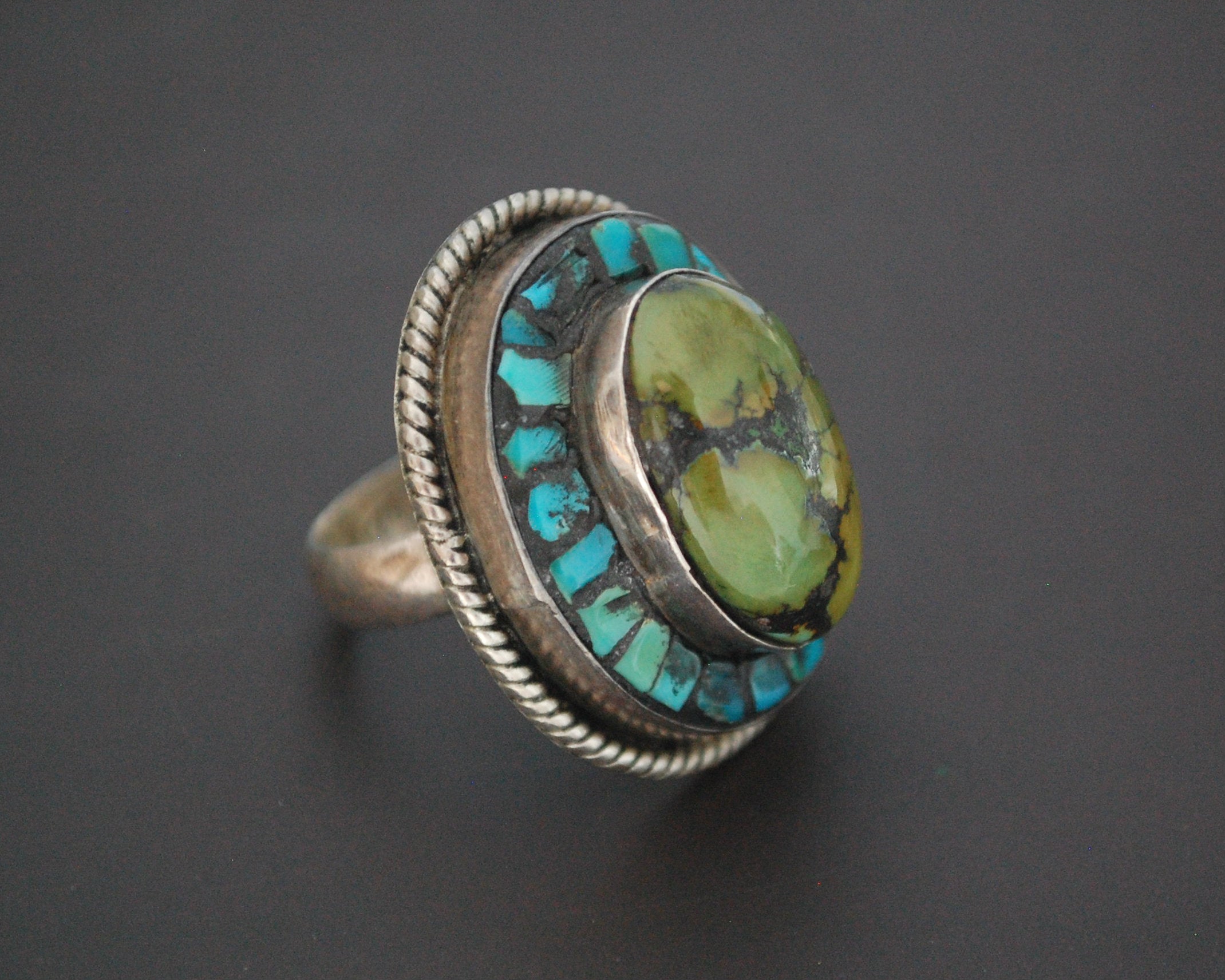 Bold Nepali Turquoise Ring - Size 7.5